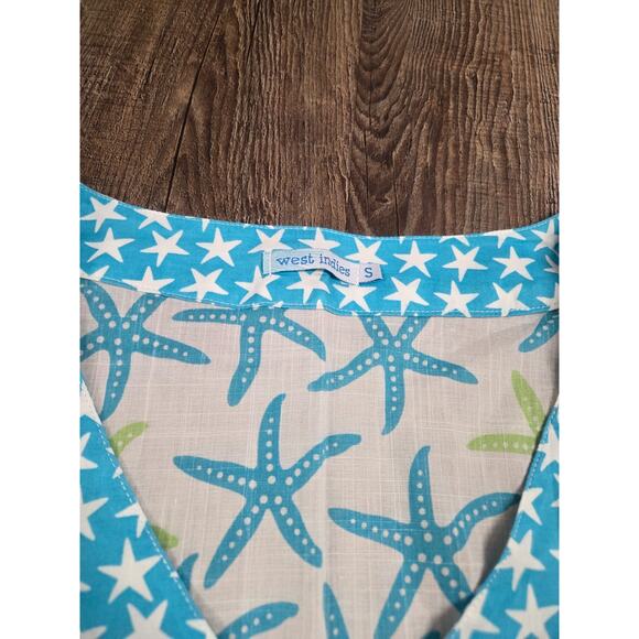 West Indies 100% Pure Soft Cotton Designer V-Neck Tunic Top Starfish Small Dress - Picture 3 of 7